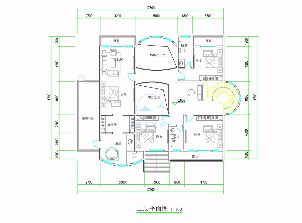 欧式三层花园自建别墅二层原创设计图纸