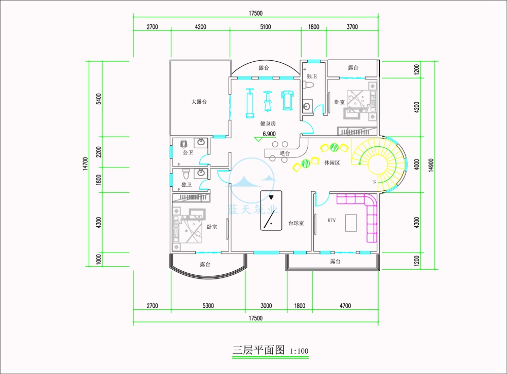  欧式三层花园自建别墅三层原创设计图纸